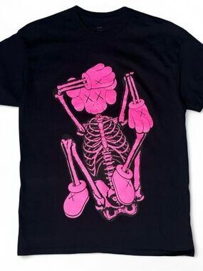 Kaws Skeleton New Fiction T-Shirt (Pink)